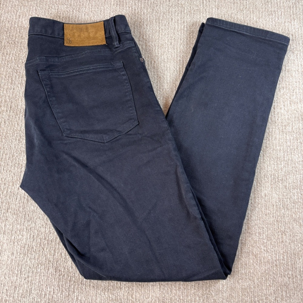 Todd Snyder Men's Dark Navy Chinos with Tan Leather Patch
